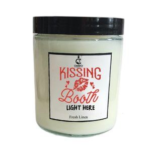 Valentines day KISSING BOOTH soy wax candle Scent Sweet Pea